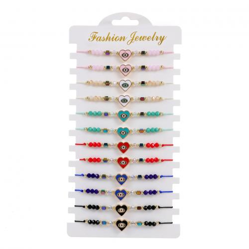 Evil Eye Jewelry Bracelet Zinc Alloy with Knot Cord & Paper & Crystal Heart gold color plated Adjustable & fashion jewelry & Unisex & enamel mixed colors nickel lead & cadmium free Length Approx 18-23 cm Sold By Set