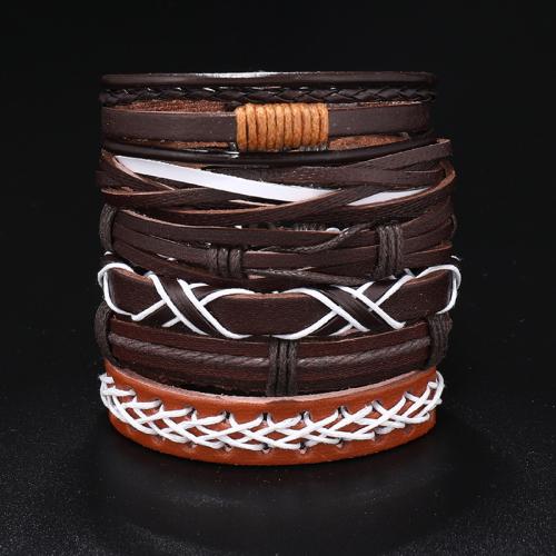 PU Leather Cord Bracelets with Wax Cord 6 pieces & fashion jewelry & Unisex Length Approx 17-24 cm Sold By Set