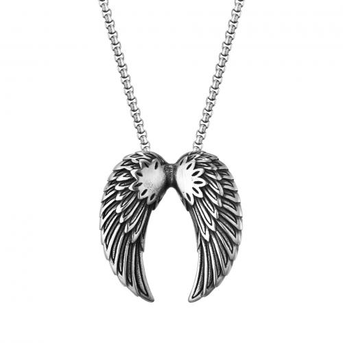 Koppel halskettingen, Titanium Staal, Angel Wing, gepolijst, mode sieraden & uniseks & verschillende stijlen voor de keuze, 14x39mm, Lengte Ca 23.62 inch, Verkocht door PC