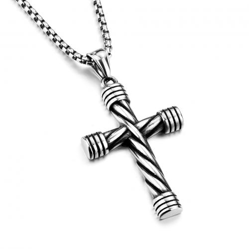 Tíotáiniam Cruach muince, Cruach Tíotáiniam, Cross, snasta, jewelry faisin & unisex & stíleanna éagsúla do rogha, 51x32mm, Fad Thart 23.62 Inse, Díolta De réir PC