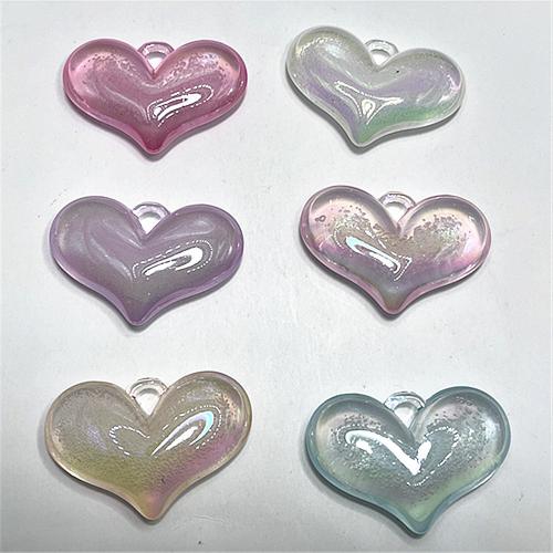 Colgantes Acrílicos, Acrílico, Corazón, chapado en UV, Bricolaje, color mixto, 38.04x25.26mm, aproximado 100PCs/Bolsa, Vendido por Bolsa