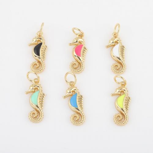 Zinc Alloy émail Pendants, laiton, hippocampe, Placage de couleur d'or, DIY, plus de couleurs à choisir, protéger l'environnement, sans nickel, plomb et cadmium, 18.80x7.10x1.80mm, Vendu par PC