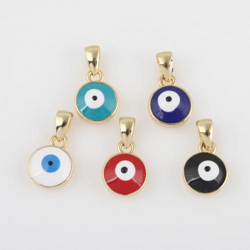 Evil Eye Pendants Brass Round plated DIY & enamel nickel lead & cadmium free Sold By PC