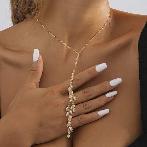 Collier en laiton, avec cristal, Placage, bijoux de mode, doré, Vendu par PC