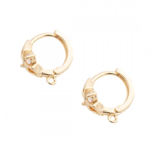 Brass Hoop Earring Components real gold plated DIY & micro pave cubic zirconia golden Approx 1mm Sold By Pair