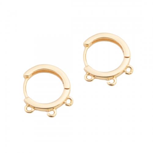 Messing Hoop Earring Components, echt goud verguld, DIY, gouden, 14x15.50x2.50mm, Gat:Ca 1.5mm, Verkocht door pair