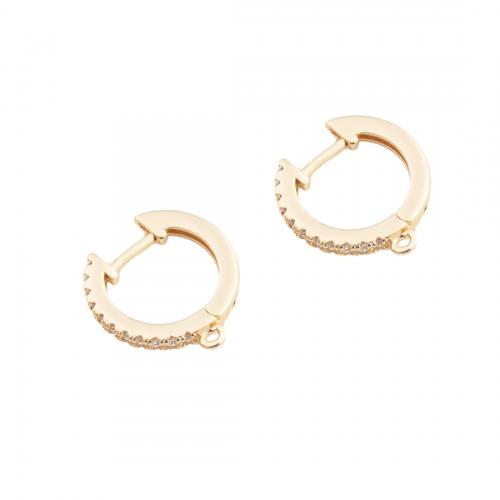 Brass Hoop Earring Components real gold plated DIY & micro pave cubic zirconia golden Approx 1mm Sold By Pair