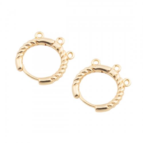 Messing Hoop Earring Components, echt goud verguld, DIY, gouden, 14.50x13.50x2mm, Gat:Ca 1mm, Verkocht door pair