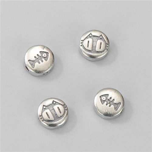 925 sterling silver Spacer Bead, Flat Round, Vintage & DIY & dubbelsidig, 9x4mm, Hål:Ca 1.5mm, Säljs av PC