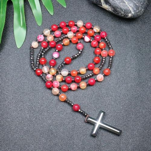 Paidrín muince, agate lása, le Hematite, Cross, jewelry faisin & unisex, dathanna measctha, 110mm, Fad Thart 78 cm, Díolta De réir PC