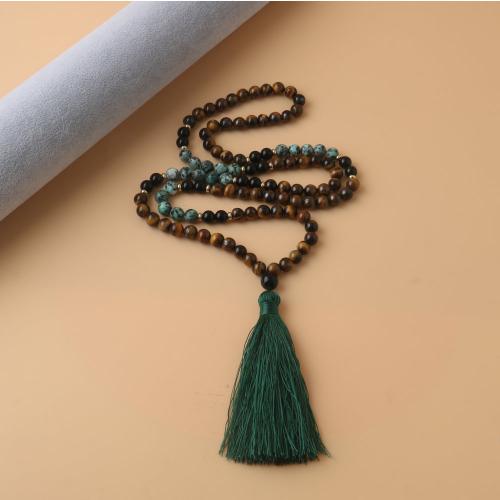 Fashion frynser halskæde, Tiger Eye, med Farvet granit & Knude ledning & Black Stone, Tassel, mode smykker & Unisex, blandede farver, 108pc'er/Strand, Solgt af Strand