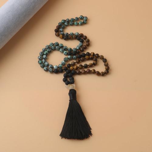 Mode Fringe ketting, Natuursteen, met Knoopkoord, kwast, mode sieraden & uniseks, gemengde kleuren, 108pC's/Strand, Verkocht door Strand