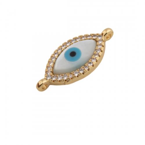 Connecteur Evil Eye, laiton, fade et jamais plaqué de haute qualité, DIY & pavé de micro zircon & émail, plus de couleurs à choisir, protéger l'environnement, sans nickel, plomb et cadmium, 10.50x22.50x3mm, Trou:Environ 1mm, Vendu par PC