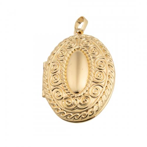 Brass Locket Medálok, Sárgaréz, 14K aranyozott, DIY, nikkel, ólom és kadmium mentes, 42x27x10mm, Lyuk:Kb 4mm, Által értékesített PC