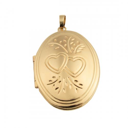 Messing locket hangers, 14K vergulde, DIY, nikkel, lood en cadmium vrij, 42x27x9mm, Gat:Ca 4mm, Verkocht door PC