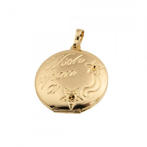 Brass Locket Medálok, Sárgaréz, 14K aranyozott, DIY, nikkel, ólom és kadmium mentes, 29x25.50x6.50mm, Lyuk:Kb 4mm, Által értékesített PC