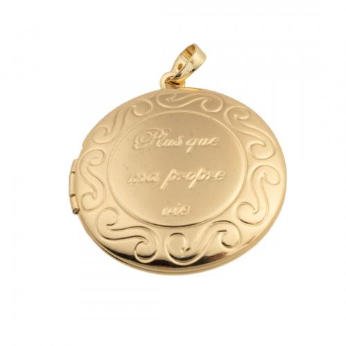 Brass Locket Medálok, Sárgaréz, 14K aranyozott, DIY, nikkel, ólom és kadmium mentes, 35.50x32.50x6.50mm, Lyuk:Kb 4mm, Által értékesített PC