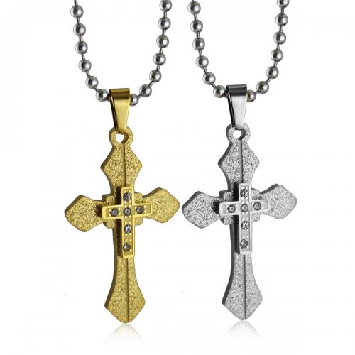 Titanium Steel Pendants Cross Vacuum Ion Plating fashion jewelry & Unisex & with rhinestone Sold By PC