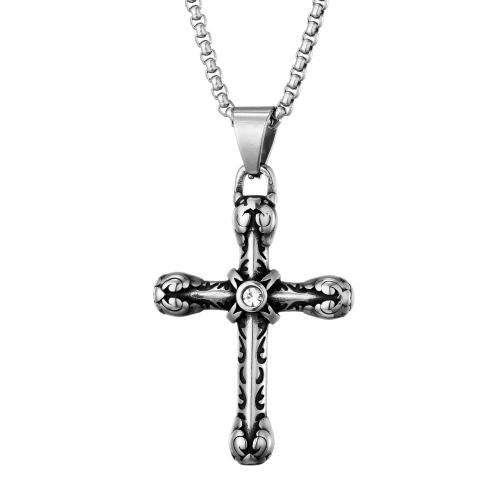 Collier d'acier titane, croix, poli, styles différents pour le choix & pour homme & avec strass, 52x32mm, Longueur Environ 23.62 pouce, Vendu par PC