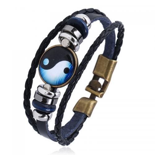 PU leder koord armbanden, met Zinc Alloy, antiek brons plated, folk stijl & voor de mens, meer kleuren voor de keuze, 6mm, Lengte 20.5 cm, Verkocht door PC