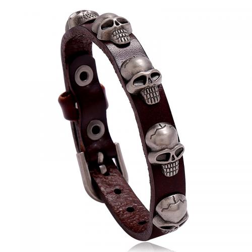 PU cavo bracciali, with lega in zinco, Teschio, stile punk & per l'uomo, nessuno, 10mm, Lunghezza 24 cm, Venduto da PC