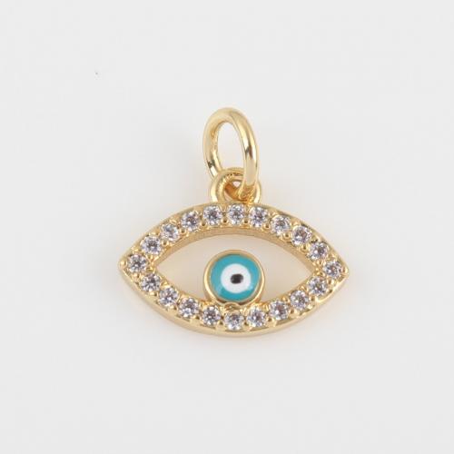 Evil Eye Hangers, Messing, gold plated, DIY & micro pave zirconia & glazuur, blauw, nikkel, lood en cadmium vrij, 12.80x12.30x2.20mm, Verkocht door PC