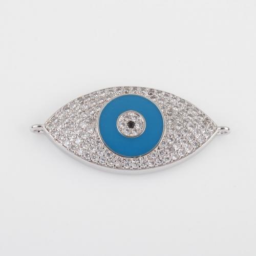 Connecteur Evil Eye, laiton, Placage, DIY & pavé de micro zircon & émail & boucle de 1/1, plus de couleurs à choisir, protéger l'environnement, sans nickel, plomb et cadmium, 31.40x14.20x3.40mm, Vendu par PC