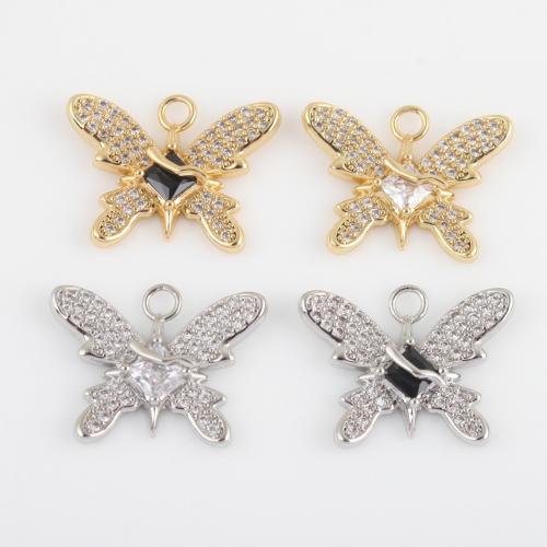 Cubic Zirconia Micro Pave Brass Pendant Butterfly plated DIY & micro pave cubic zirconia nickel lead & cadmium free Sold By PC