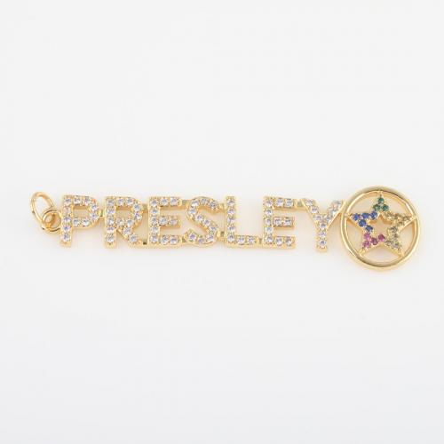 Messing hanger met micro-paved kubieke zirconia's, De Brief van het alfabet, gold plated, DIY & micro pave zirconia, nikkel, lood en cadmium vrij, 54.10x11.70x2.50mm, Verkocht door PC