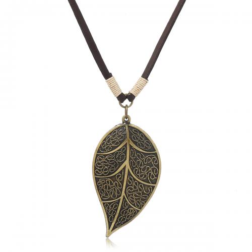 Muince Slabhra geansaí, PU, le Céir & Sinc Alloy, Leaf, lámhdhéanta, seanré & jewelry faisin & unisex, donn, Fad Thart 70 cm, Díolta De réir PC