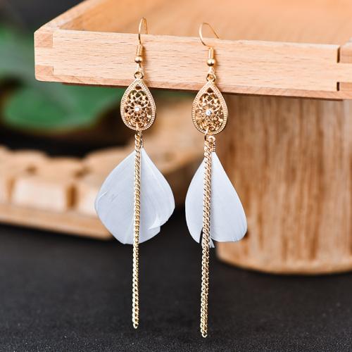 Zinc Alloy Drop Earrings with Feather plated fashion jewelry & for woman nickel lead & cadmium free Sold By Pair