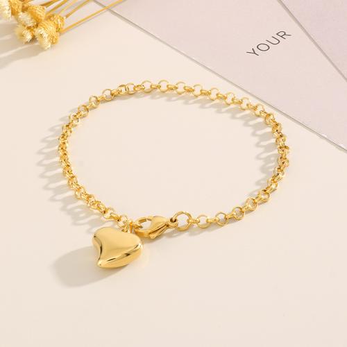 Roestvrij staal armbanden, 304 roestvrij staal, met 4mm extender keten, Hart, plated, mode sieraden & voor vrouw, goud, nikkel, lood en cadmium vrij, Lengte Ca 220 mm, Verkocht door PC