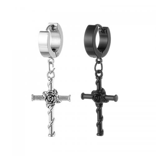 Earring Buail Huggie, 316L Cruach dhosmálta, Cross, snasta, unisex, dathanna níos mó le haghaidh rogha, Face width 4mm, inner diameter 9mm, Díolta De réir PC