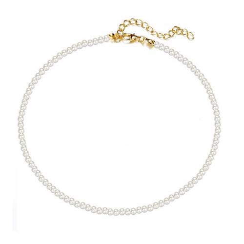 Collar de perlas de plástico, Perlas plásticas, con Partículas de acero, con 5cm extender cadena, Esférico, Joyería & diverso tamaño para la opción & para mujer, Blanco, longitud 40 cm, Vendido por UD