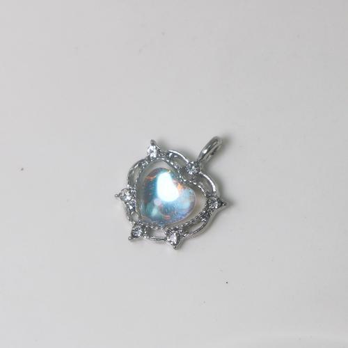 Sinc Alloy Croí Pendants, le Farraige Opal, dath airgid plated, DIY, il-daite, nicil, luaidhe & caidmiam saor in aisce, 14.90x19.50x5.10mm, Díolta De réir PC