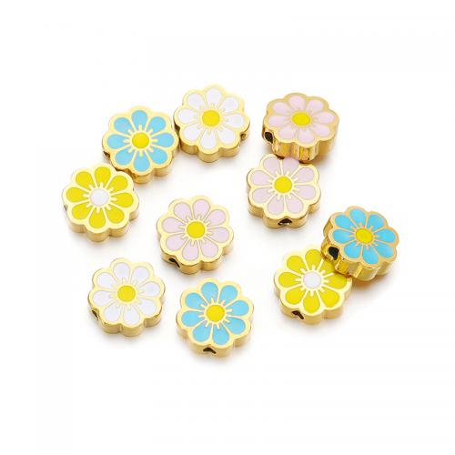 Stainless Steel Beads 304 Stainless Steel Flower DIY & enamel diameter 11mm thickness 3mm Approx 2mm Sold By Bag