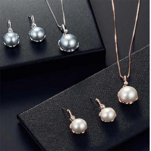 Zinc Alloy šperky Soupravy, náušnice & náhrdelník, Zinek, s Plastové Pearl, s 1.97inch extender řetězce, 2 kusy & pro ženy & s drahokamu, více barev na výběr, nikl, olovo a kadmium zdarma, earring 23*12mm, Délka Cca 15.75 inch, Prodáno By nastavit