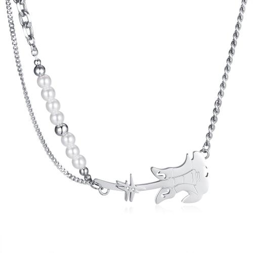 Collana in acciaio inossidabile, 304 acciaio inox, with 6.5cm extender chain, chitarra, gioielli di moda & per la donna, colore originale, 50mm, Lunghezza 44 cm, Venduto da PC