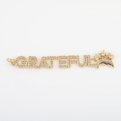 Befestigter Zirkonia Messing Anhänger, Alphabet-Buchstabe, goldfarben plattiert, DIY & Micro pave Zirkonia, frei von Nickel, Blei & Kadmium, 60.80x11.10x2.70mm, verkauft von PC