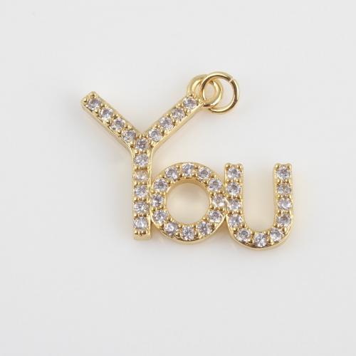 Cubic Zirconia Micro Pave Brass Pendant Alphabet Letter gold color plated DIY & micro pave cubic zirconia nickel lead & cadmium free Sold By PC