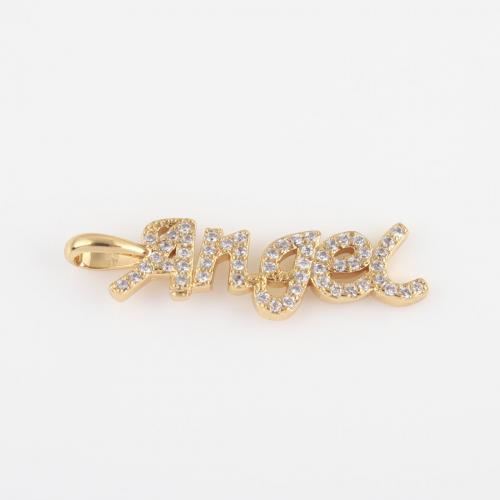 Messing hanger met micro-paved kubieke zirconia's, De Brief van het alfabet, gold plated, DIY & micro pave zirconia, nikkel, lood en cadmium vrij, 28.10x7.90x2.10mm, Verkocht door PC