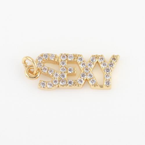 Cubic Zirconia Micro Pave Brass Pendant Alphabet Letter gold color plated DIY & micro pave cubic zirconia nickel lead & cadmium free Sold By PC