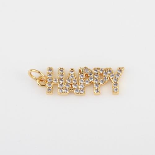 Cubic Zirconia Micro Pave Brass Pendant Alphabet Letter gold color plated DIY & micro pave cubic zirconia nickel lead & cadmium free Sold By PC