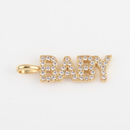 Cubic Zirconia Micro Pave Brass Pendant Alphabet Letter gold color plated DIY & micro pave cubic zirconia nickel lead & cadmium free Sold By PC