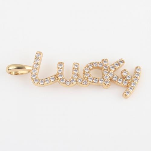 Messing hanger met micro-paved kubieke zirconia's, De Brief van het alfabet, gold plated, DIY & micro pave zirconia, nikkel, lood en cadmium vrij, 32.70x8.50x2.10mm, Verkocht door PC