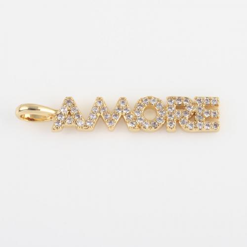 Cubic Zirconia Micro Pave Brass Pendant Alphabet Letter gold color plated DIY & micro pave cubic zirconia nickel lead & cadmium free Sold By PC