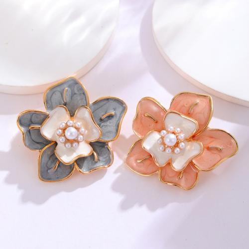 Zinklegering broches, Zinc Alloy, met Plastic Pearl, Bloem, plated, mode sieraden & glazuur, meer kleuren voor de keuze, nikkel, lood en cadmium vrij, 35x30mm, Verkocht door PC