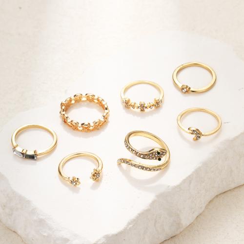 Zink legering Ring Sæt, Zinc Alloy, ni stykker & forskellige stilarter for valg & for kvinde & med rhinestone, guld, nikkel, bly & cadmium fri, Solgt af sæt