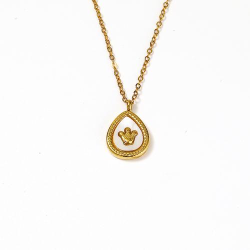 Colar de aço titânio, Partículas de aço, with concha branca, with 5CM extender chain, para mulher, dourado, comprimento Aprox 45 cm, vendido por PC