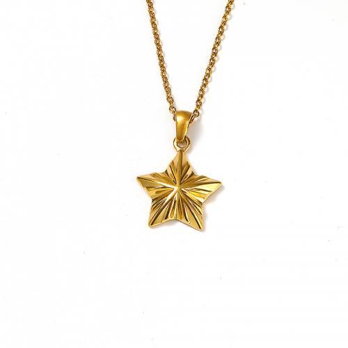 Colar de aço titânio, Partículas de aço, with 5CM extender chain, Estrela, para mulher, dourado, comprimento Aprox 45 cm, vendido por PC